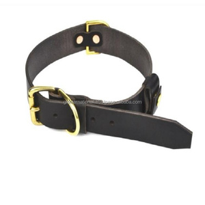 Collar de perro de cuero real negro de doble capa resistente, diseño personalizado, accesorios para perros hechos a mano con accesorios de latón ajustables - Product Image 1