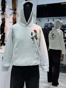 Hoodie Homme Streetwear Personnalisé Délavé à l'Acide 100% French Terry Imprimé Araignée Gonflée Broderie Oversize Courte Sans Cordon - Product Image 1