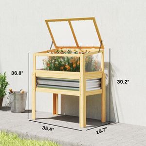 Fioriera Rialzata con Mini Serra, Vaso da Giardino Elevato con Gambe e Rivestimento per Fiori e Verdure, Vassoi e Coperchi per Semina - Product Image 3