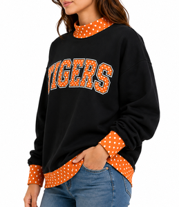 OEM Custom <b>Mock</b> <b>Neck</b> Oversized Sweatshirt Women Gingham Patchwork Letter Applique Embroidery Warm Winter Casual Pullover <b>Top</b> - Product Image 2