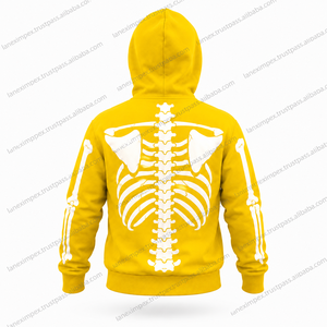 Yellow Skeleton Hoodie Men's Full Zip Skull Bone Print <b>Jacket</b> <b>Gothic</b> Streetwear Sweatshirt Halloween Costume Custom Logo Graphic - Product Image 2