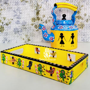 ถาดเก็บของหวายสีเหลืองเพ้นท์ลายด้วยมือ ภาชนะใส่อาหารแบบพกพาสำหรับใช้ในครัว - Product Image 2