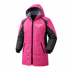 Winter Swim Parka <b>Jacket</b> Black <b>Pink</b> Color <b>Waterproof</b> Windproof Long Hooded Coat with Fleece Lining Custom Logo Sports Outerwear - Product Image 1