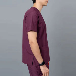 Women's Purple 100% Cotton Knitted Scrub Set Hospital Use Scrub <b>Tops</b> and Blouses Included - Product Image 3
