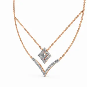 Collar de Doble Cadena con Diamantes y Oro de la Colección Princesa Halo de Marie, con Colgante Redondo y Corte Princesa, 42 Piezas para Compromiso y Boda - Product Image 6