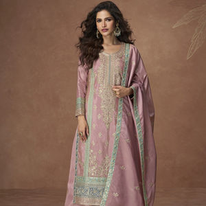 Traje Palazzo Midi Moderno Chinon Listo para Usar con Bordado de Lentejuelas para Fiestas, Bodas, Diwali y Bailes de Graduación - Product Image 1