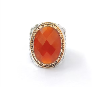 Antique Textured Band 925 Silver 12.9 Grams Signet <b>Ring</b> With <b>Large</b> Carnelian Vintage Style Jewelry Handmade Collection - Product Image 2