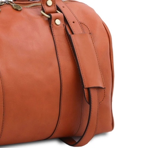 Sac de voyage en cuir unisexe avec fermeture éclair, poignée souple, durable, orange - Product Image 4
