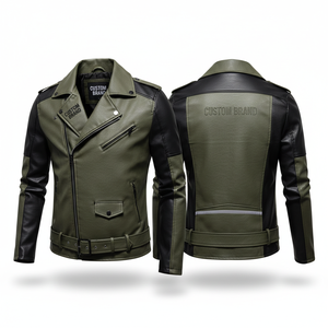 Veste de moto en cuir véritable noir pour homme, avec fermeture éclair au dos et embossage - Product Image 4