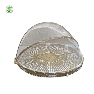 Woven straw food <b>cover</b> with gold pattern Kitchenware and <b>table</b> decoration Wholesale eco-friendly Made in Vietnam - Product Image 3