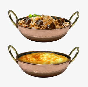 Ensemble de bols Karahi traditionnels en cuivre martelé, faits à la main, avec poignées en laiton, doublure en acier inoxydable, pour servir le curry indien - Product Image 2