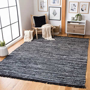 Tapis d'intérieur en coton recyclé à rayures bleues pour salon, style côtier, scandinave et ferme moderne - Product Image 2