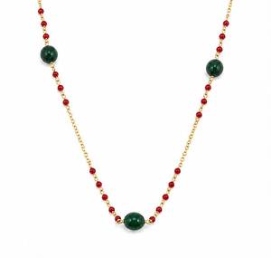 Collar Personalizado Chapado en Rodio con Cuentas Ovaladas Verde Esmeralda y Rojo Granate, Cadena de Eslabones, Joya de Lujo para Mujer, Regalo Diario o Nupcial - Product Image 3