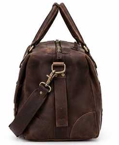 Sac de voyage en cuir véritable marron pour homme avec doubles poignées et rivets - Product Image 4