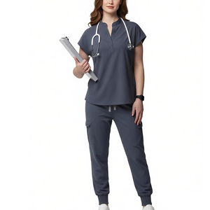 Ensemble de tenues médicales unisexe, uniforme d'hôpital, pantalon tricoté en coton et polyester, vêtements d'infirmière, couleur grise, détection d'aiguilles - Product Image 1