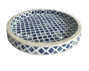 Bandeja decorativa con incrustaciones de hueso para decoración del hogar, accesorio de Ramadán Eid para servir en restaurantes y hoteles, bandeja de forma redonda con incrustación de hueso personalizada - Product Image 1
