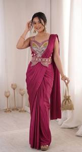 Sari en crêpe lourd brodé de sequins, tenue de mariée traditionnelle indienne et pakistanaise pour mariage et fête - Product Image 2