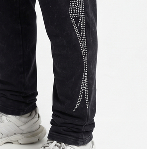 Ensemble de survêtement homme OEM personnalisé, style streetwear, avec sweat à capuche zippé et pantalon de survêtement, orné de strass, effet délavé à l'acide et délavé soleil - Product Image 4