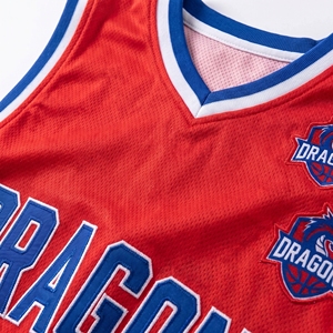 Ensemble d'uniformes de basketball personnalisés, rayé rouge et bleu, sublimé, 100% polyester, maillot respirant en mesh pour adultes, unisexe, taille standard - Product Image 4