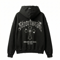 Sweat-shirts à capuche pour hommes, personnalisés et brodés, doublés polaire, épais, coupe oversize, style streetwear hiver, look urbain premium, effet vieilli, vente en gros