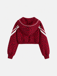 Ensemble de survêtement 2 pièces pour femme, imprimé léopard rouge, comprenant un sweat à capuche court et un pantalon de jogging en molleton doux à jambe large, style streetwear décontracté - Product Image 4