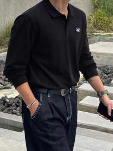 Polo Casual de Manga Larga para Hombre con Etiqueta, Negro, Ropa de Negocios para Otoño - Product Image 6