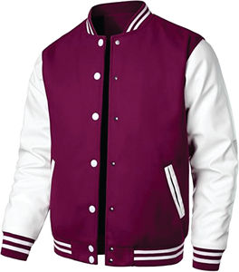 <b>Men's</b> Purple Varsity <b>Jacket</b> <b>White</b> Sleeves Button Closure Preppy Style Autumn Wear Regular Fit - Product Image 1
