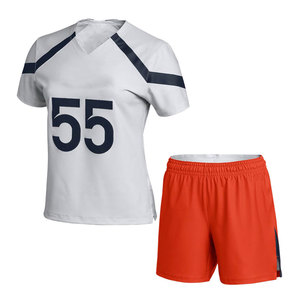 เสื้อลาครอสคอวีสีขาวสำหรับผู้ชายและผู้หญิง หมายเลข 55 พร้อมกางเกงขาสั้นสีส้ม ชุดยูนิฟอร์มลาครอสผ้าโพลีเอสเตอร์ซับเหงื่อ - Product Image 2