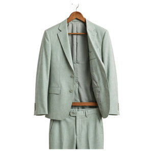 Traje de Negocios para Hombre AMKOOR ENTERPRISES, Verde Claro, 100% Poliéster, Estilo Británico, Cuello de Solapa, Antiarrugas - Product Image 1