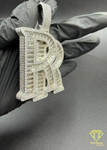 Pendentif personnalisé « RR » serti de diamants Moissanite, collier Hip Hop, bijoux scintillants, cadeau - Product Image 5