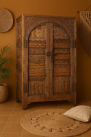 Nouvelle fenêtre en bois Antique sculpture indienne Jharokha décoration murale arc fenêtre forme ronde Vintage miroir cadre rustique décoration murale-cadeau