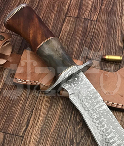 มีดโบวี่เหล็กดามัสกัสทำมือแบบกำหนดเอง พร้อมด้ามกระดูกสีสันสดใสและปลอกหนัง เหมาะเป็นของขวัญ - Product Image 3