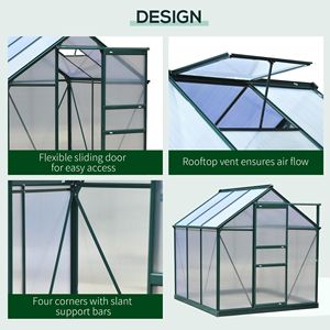 6 'X 6' X 7 'passeggiata serra in alluminio policarbonato portatile giardino serra pareti resistente ai raggi UV verde scuro sul tetto - Product Image 6
