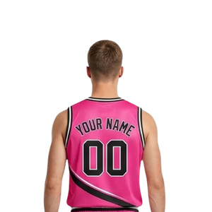 Conjunto de uniforme de baloncesto personalizado para hombre, camiseta sin mangas con cuello en V, diseño de rayas curvas, pantalones cortos con nombre y número, secado rápido, 100% - Product Image 5