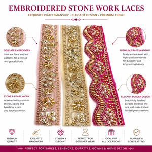 Bordure en dentelle brodée avec pierres, perles et embellissements pour sari, lehenga, robe et décoration artisanale - Product Image 6