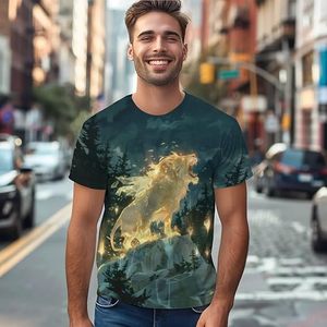 T-shirt blanc pour homme à manches courtes, col rond, imprimé loup, style streetwear, jersey 100% coton, écologique - Product Image 3