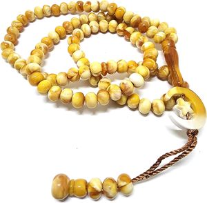 Islam Prayer Tasbih 99 Beads AMN-303 Muslim 8 mm. Rosary Bead Moon Star Decorated Tassels Haj Eid Ramadan Gift (<b>Yellow</b>_2) - Product Image 2