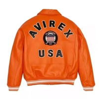Veste bomber d'hiver unisexe en peau de mouton véritable enduite, orange, de la marque HUNAR INDUSTRIES, vente en gros |   Patch d'honneur américain