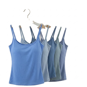 Camiseta sin mangas corta informal para mujer, con sujetador incorporado, sin costuras, acolchada, transpirable, de secado rápido, camisola, chaleco de yoga sin aros, suave, de viscosa/algodón - Product Image 1