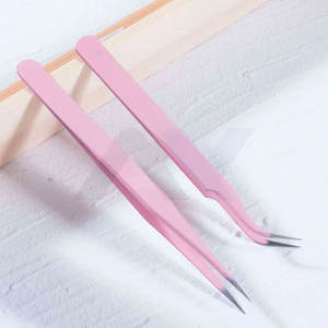 Juego de 2 Pinzas para Pestañas de Acero Inoxidable Rosa, Aplicadores de Pestañas para Maquillaje Preciso, Tipo Belleza - Product Image 1