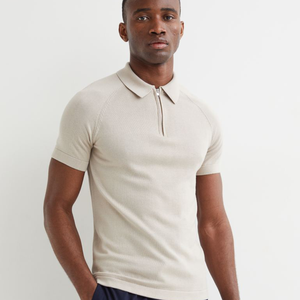 Camisa Casual de Manga Corta para Hombre, Estilo Moderno, Corte Ajustado, Tejido Plano, Cuello con Cierre de Cremallera, Secado Rápido, Poliéster/Algodón - Product Image 5
