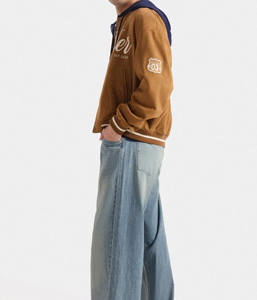 Seeker Unisex Solid Coated <b>Suede</b> Mandarin Collar Varsity <b>Jacket</b> Embroidered Letter Logo Front Casual Winter Wear - Product Image 6
