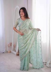 Sari de Diseño Bordado para Fiesta de Verano para Mujer, Listo para Usar, Festivo, para Boda, Tradicional Indio, Blusa Sin Arrugas, Protección Solar - Product Image 2