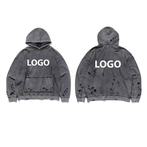 Sweat à capuche homme coupe classique effet vieilli 100% coton molletonné imperméable couleur unie avec logo frontal et poche style hiver 300g - Product Image 1