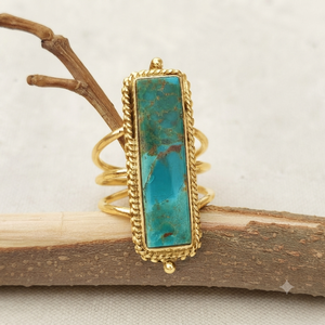 Mohave <b>Turquoise</b> Gemstone <b>Ring</b> 925 Silver Bezel Setting Bohemian Style Unisex Everyday Wear Gold Plated And Rose Gold Plated - Product Image 2