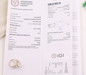 Anillo de oro amarillo macizo de 18 quilates para mujer, 12 quilates (2-8-2), certificado IGI, con tres piedras ovaladas (pasado-presente-futuro), corte ovalado y engaste de garras. - Product Image 6