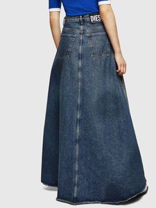 Jupe longue en jean taille haute pour femme, coupe trapèze, couleur unie, boutonnée sur le devant, décontractée, coupe ample, en tissu de coton délavé, style printemps - Product Image 4