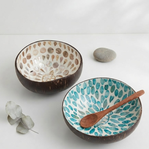 Bol en noix de coco avec incrustation de coquillages, fait main, naturel, pour salades, destiné aux restaurants et hôtels, en provenance du Vietnam, vente en gros - Product Image 4