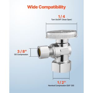 Confezione da 10 Valvole Angolari a 1/4 di Giro, Ingresso a Compressione da 1/2 Pollice (5/8 Pollici OD) e Uscita a Compressione da 3/8 Pollici (OD), Personalizzabile OEM - Product Image 4