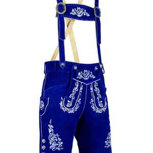 Lederhosen traditionnels bavarois bleus de qualité supérieure, tailles européennes 46 à 60 - Product Image 1